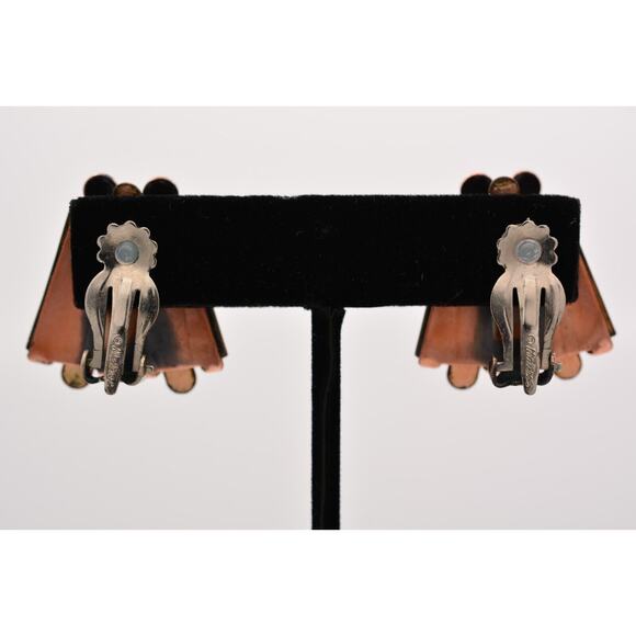 Matisse Renoir Vintage Copper Clip On Earrings Red Black Enamel Signed 60s BinZ - Picture 10 of 12